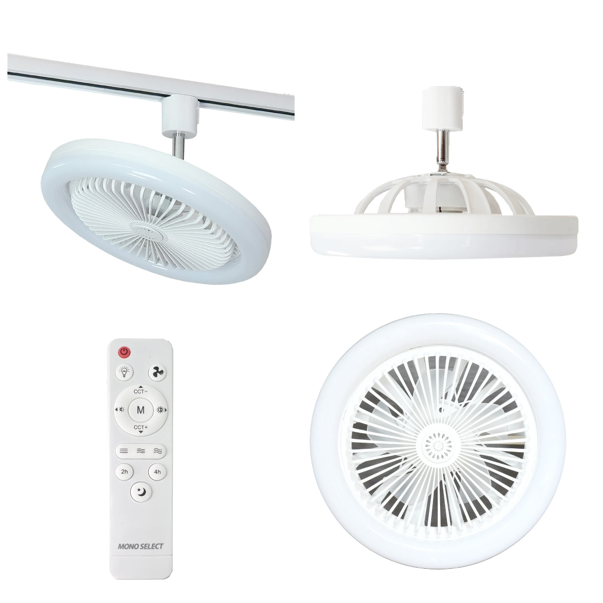 【ダクトレール用】LEDファンライト 扇風機 サーキュレーター DCモーター 照明 リモコン タイマー機能 省エネ 無階段調色/調光 DLF-100W