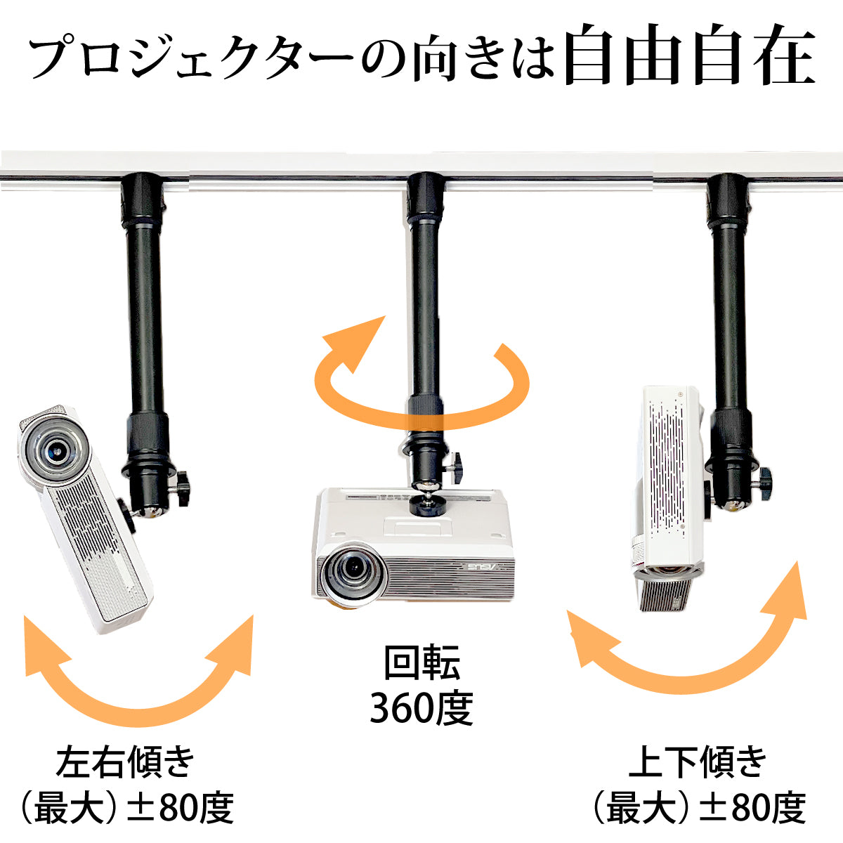 ダクトレール ライティングレール用プロジェクター天吊金具 ブラック シングルロック 1/4インチネジ用 ロングタイプ【耐荷重1kg】